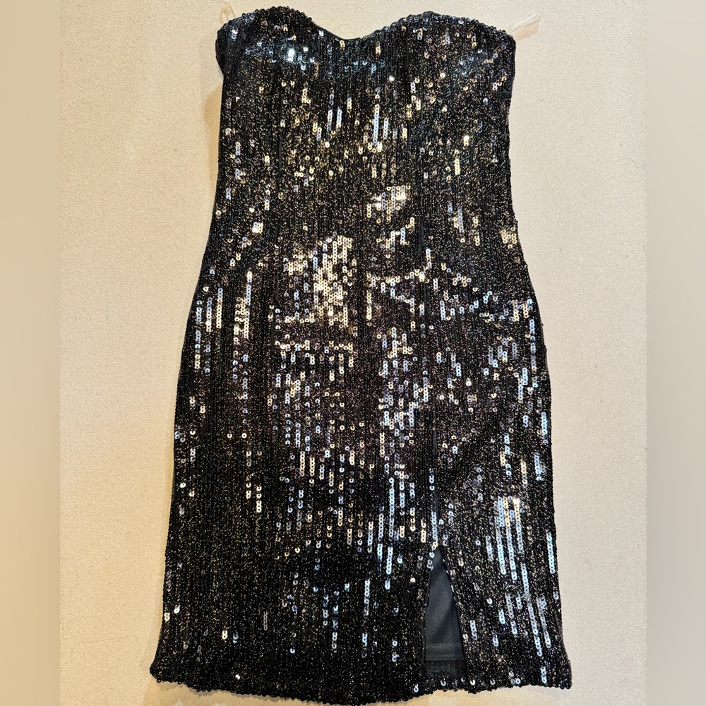 Charlotte Russe Black Sequin Strapless Cocktail Dress